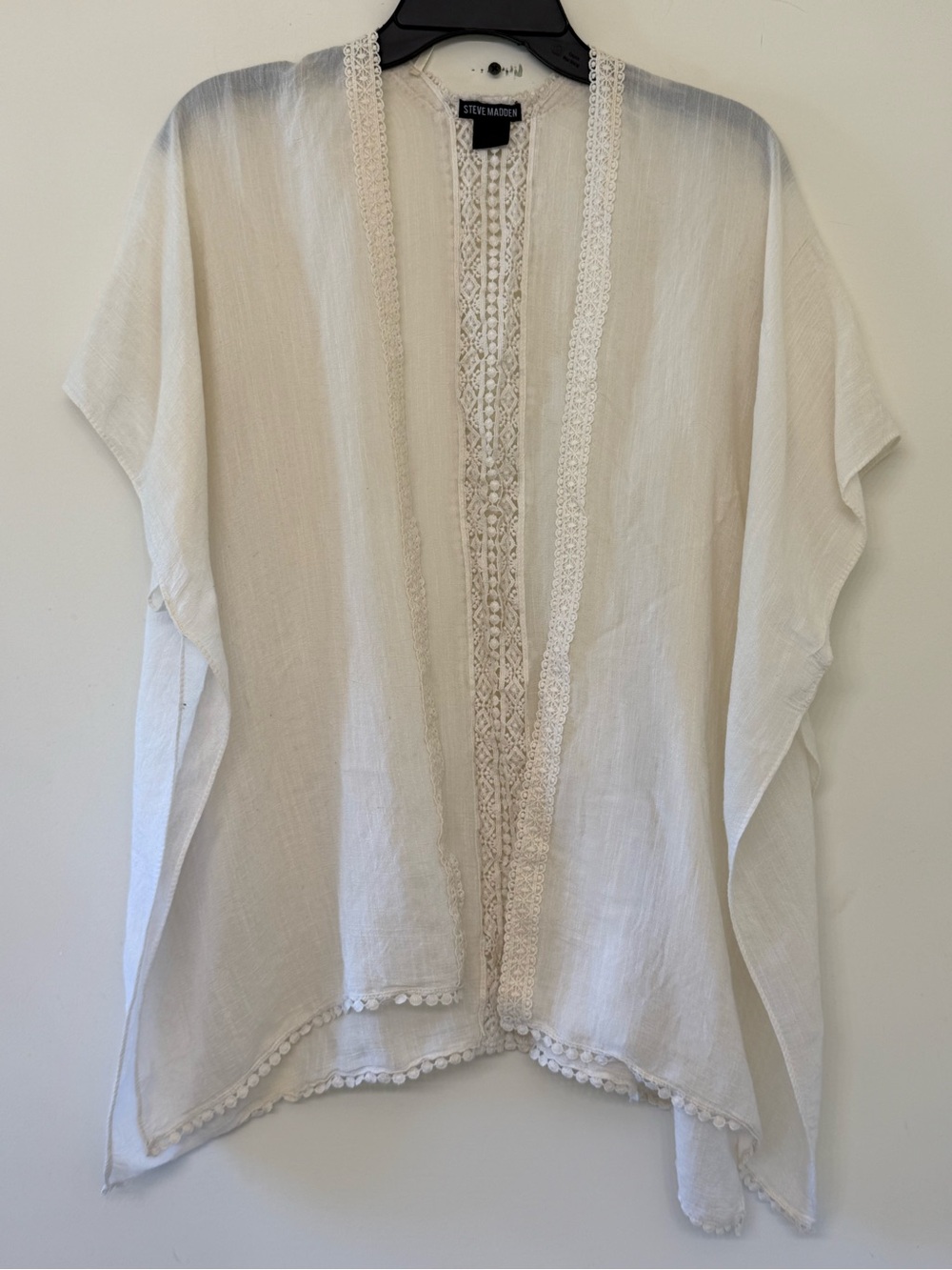 Steve Madden Cream Open Lace-Trim Kimono